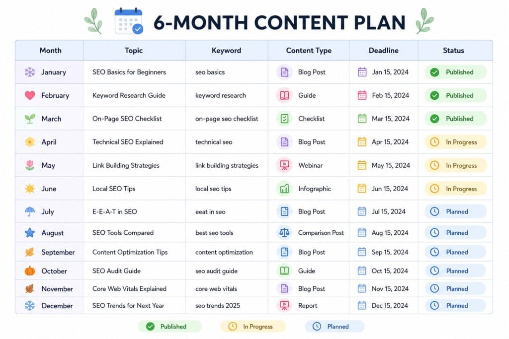 6-month-content-calendar-spreadsheet-with-topics-keywords-and-deadlines