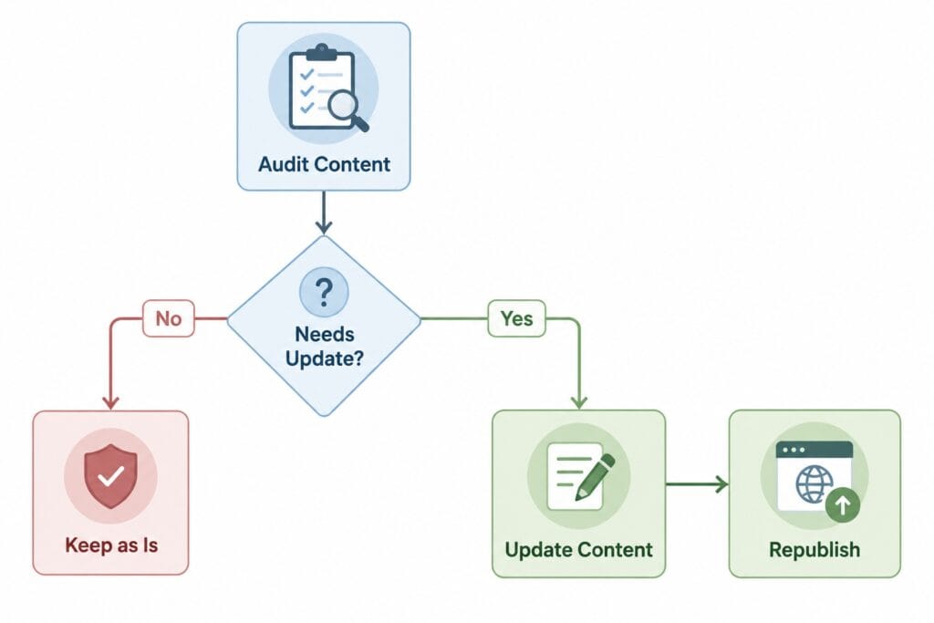 Content-audit-flowchart-showing-update-and-republish-process