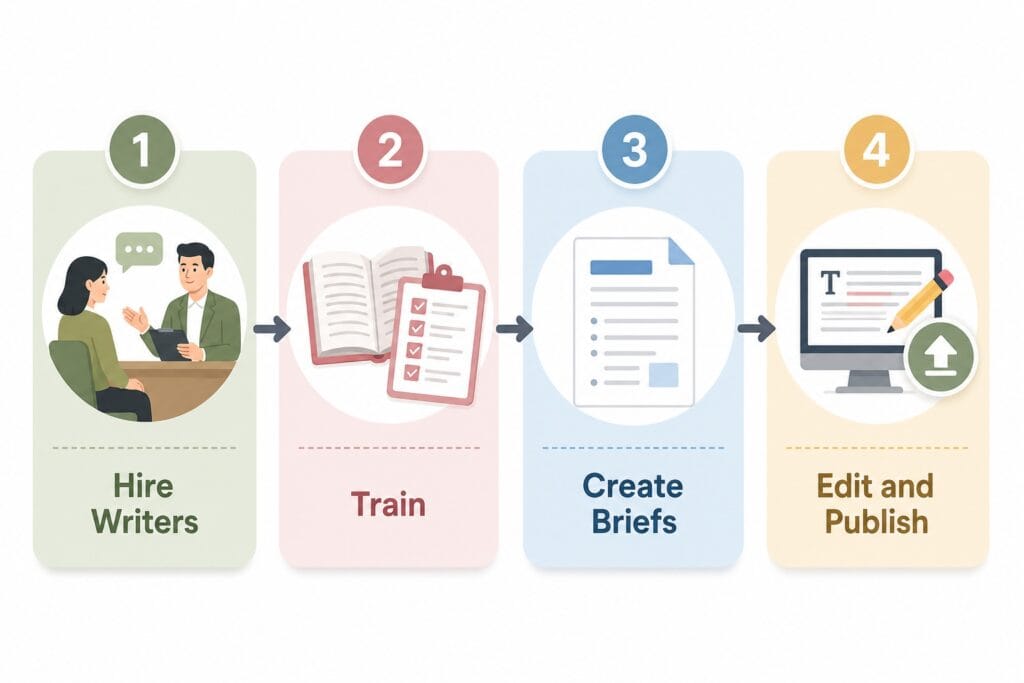 Content-team-workflow-showing-hiring-training-and-editorial-process