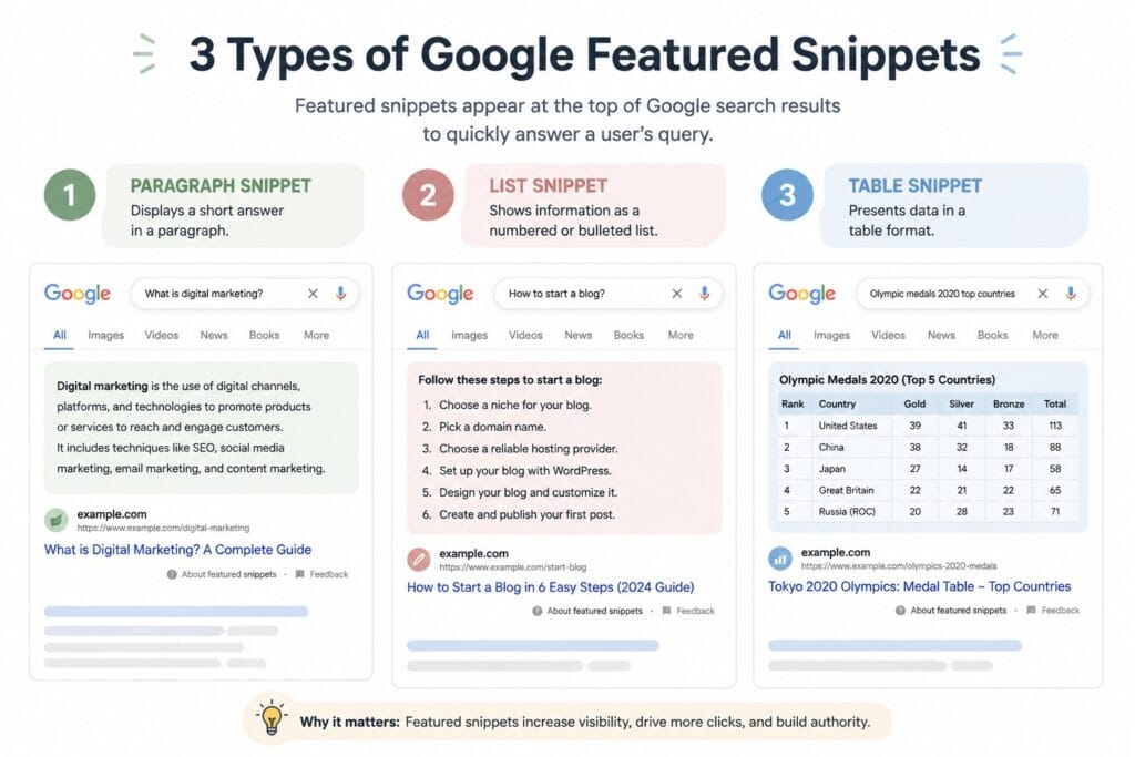 Featured-snippet-examples-showing-paragraph-list-and-table-types
